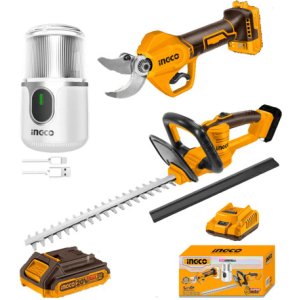 Combo De Tijera De Poda A Bateria Brushless + Cortacerco Color Amarillo