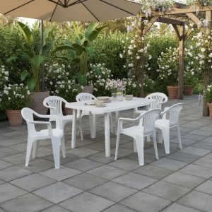 Juego De Jardín 4 Sillas Rosa Mas Mesa Bali Blanca Blanco