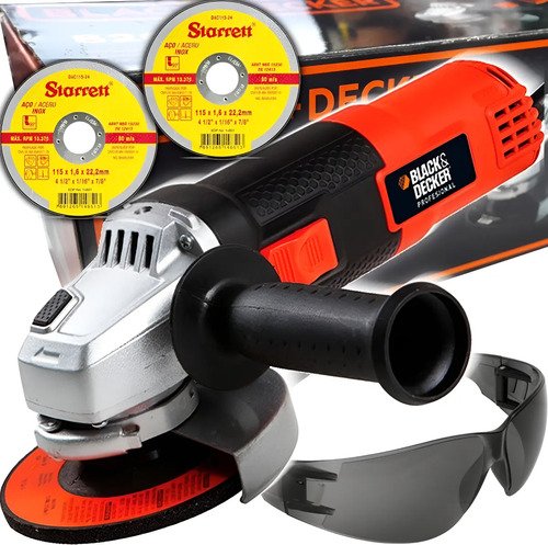 Amoladora Angular Black & Decker 4½ +lentes+discos Imbatible Naranja 50 Hz 60 Hz
