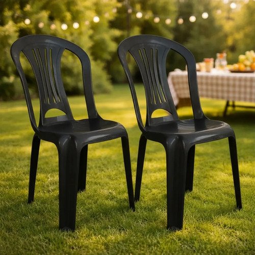 Silla Plástico Mor Reforzada Pvc Sin Posabrazos Jardin X2 Color Negro Lisa - Imagen 4