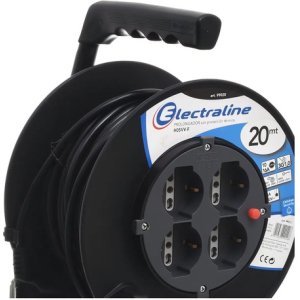 Alargue Eléctrico Enrollador 25m 4 Tomas Schuko Electraline 16a Exterior Negro