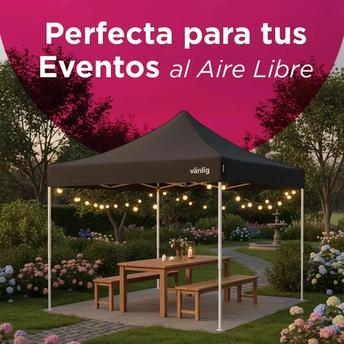 Toldo Gazebo 3x3 Plegable Fiesta Retractil Americano Vanlig® Color Negro - Imagen 5