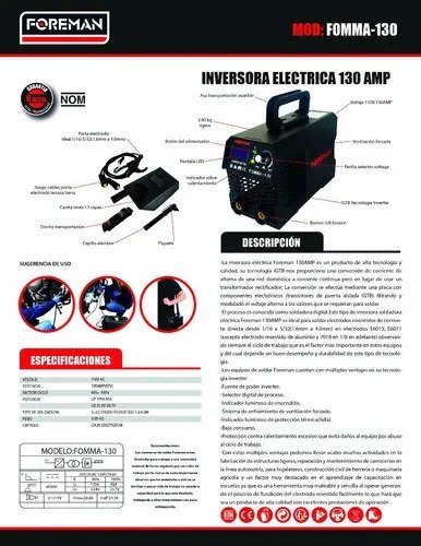 Soldadora Inverter Mma 130amp /110v Pro+accesorios Foreman Negro - Imagen 7
