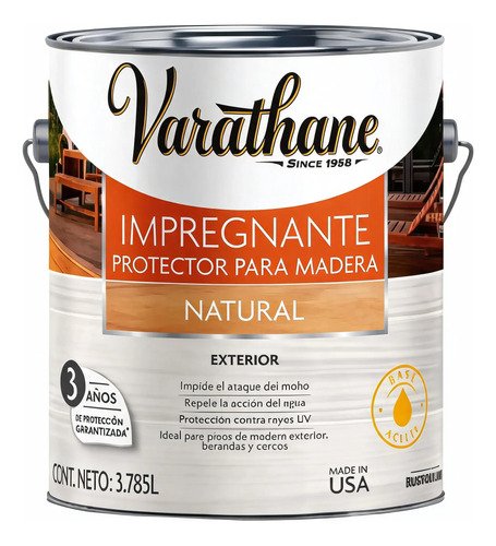 Impregnante Protector Para Madera Varathane Natural 3,78lt Natural Brillante