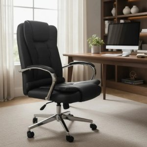 Silla Cuero Sintético Respaldo Alto Posabrazos Sillon Grande Color Negro