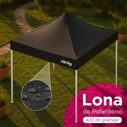 Toldo Gazebo 3x3 Plegable Fiesta Retractil Americano Vanlig® Color Negro - Imagen 2