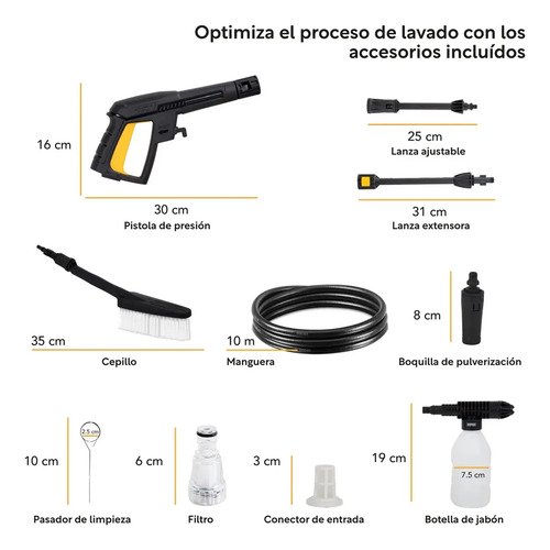 Hidrolavadora Kingsman, Alta Presión 140 Bar + Accesorios. Amarillo 60 Hz - Imagen 5