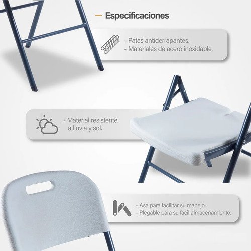 Silla Plegable Plastico Reforzada Jardín Exterior Alpina Blanco Plegable - Imagen 6