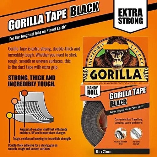 Gorilla Tape To Go Cinta Adhesiva 2.65 Cm X 9.14 M Color Negro Lisa - Imagen 6