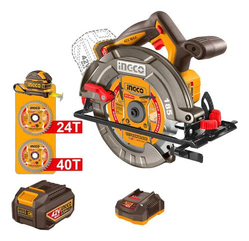 Sierra Circular 42v Brushless 185mm Acc Ingco Csli4218511 Amarillo 23 - Imagen 4