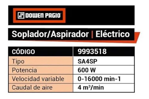 Sopladora Aspiradora Eléctrica Dowen Pagio 600w 2 Años Gtia - Imagen 3
