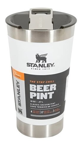 Vaso Térmico Para Cerveza Stanley Pint De Acero Inoxidable Con Abridor, 473 Ml, Color Blanco Liso