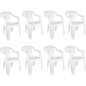 Silla De Plástico Blanca Con Reposabrazos Bela Vista Kit 8, Color Mor: Blanco Liso