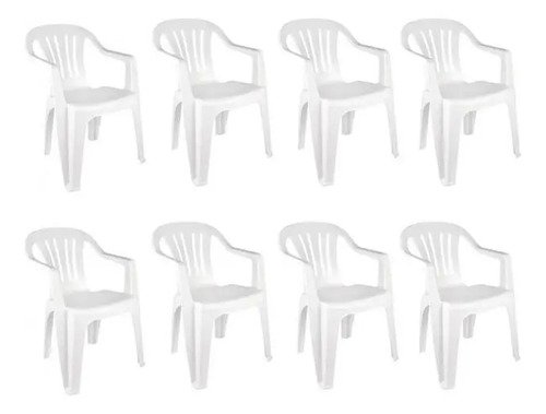 Silla De Plástico Blanca Con Reposabrazos Bela Vista Kit 8, Color Mor: Blanco Liso