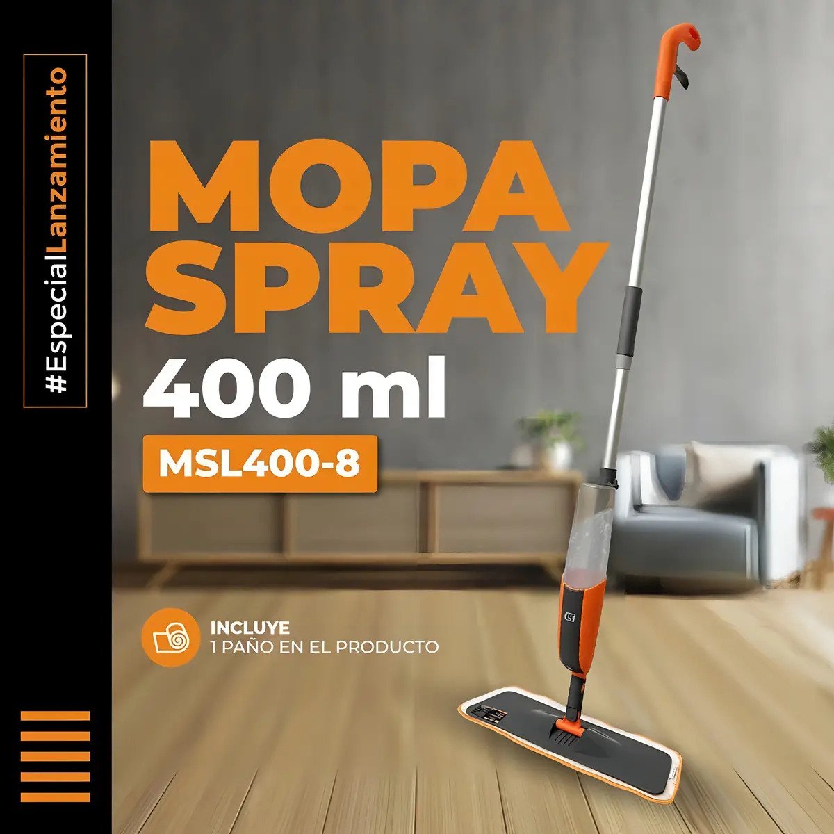 Mopa Trapeador Spray 400cc Repuestos Lusqtoff Color Naranja - Imagen 4