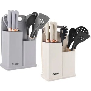 Juego De Cuchillos Cuori Acero Inoxidable Nidia 13 Piezas Gris Y Beige