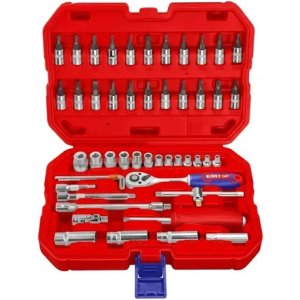 Juego 50 Dados 1/4 Con Maletin Eskt14501 Emtop Rojo