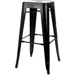 Banqueta Tolix Alta De Hierro Reforzado 76cm Color Negro Garden Life
