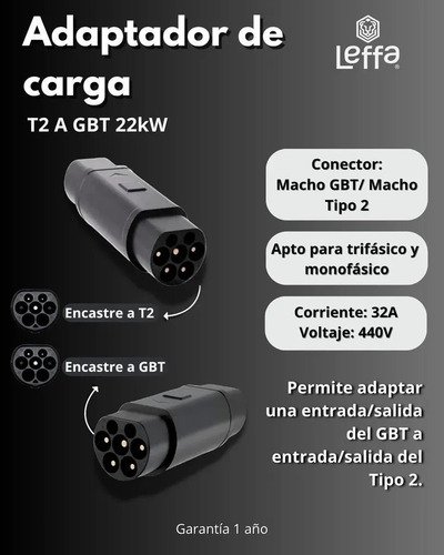 Adaptador Cargador Para Auto Electrico 22kw T2/gbt Ev Negro - Imagen 6