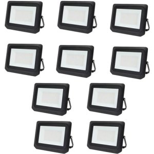 Foco Reflector Proyector Led Sky Blue 100w Pack X10 Unidades Carcasa Negro Luz Blanco Frío
