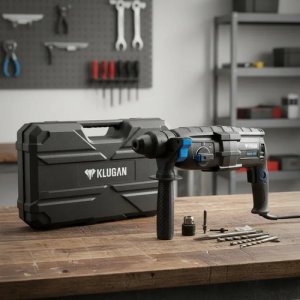 Rotomartillo Taladro Percutor 850w Sds Plus 13 Mm Velocidad Variable Rma-850 Klugan + Maletin + Mechas Negro 50 Hz/60 Hz