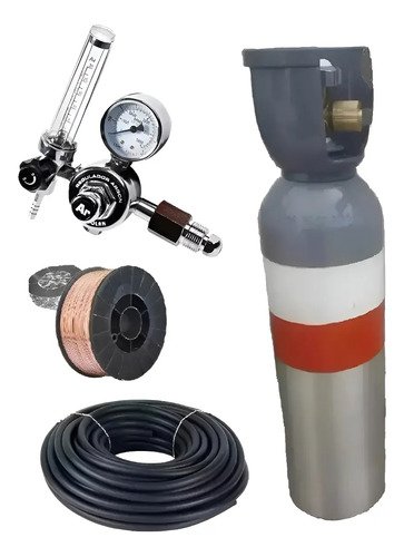 Tubo 4mts Mezcla Mig + 2mts Manguera + Regulador + Rollo Azul Acero