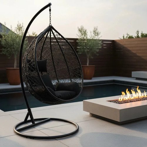 Hamaca Nido Colgante Estructura Metalica Jardín Terraza Lcm Negro Nido - Imagen 8