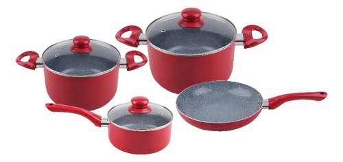 Juego De Batería Cuori 7 Piezas Fragola Cerámica Antiadherente Rojo