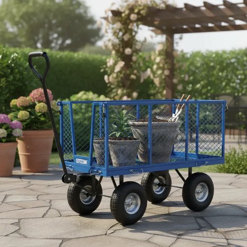Carro Carga Jardin Multiuso 4 Ruedas Inflables Alphapro Cmj7 Azul - Imagen 2