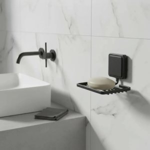 Jabonera Negra Moderna Ducha Aérea De Pared Baño Adhesivo Color Negro