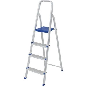 Escalera Aluminio Mor 4 Escalones 85cm Altura Utilizable Color Plateado/azul