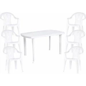 Juego De Jardin Patio Mesa Mas 6 Sillas Blanco Plástico Pvc Blanco
