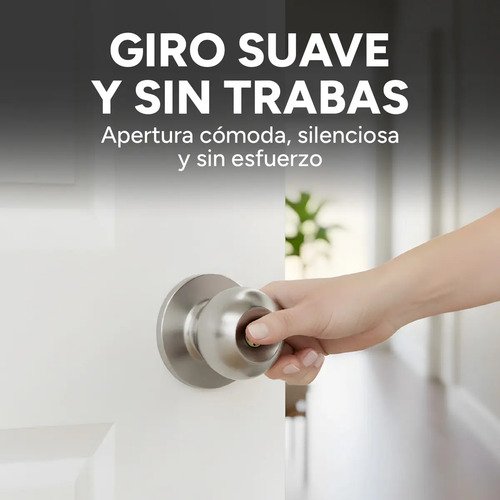 Cerradura Pomo Redondo Para Puerta C/ Tres Llaves Interior Plateado - Imagen 4