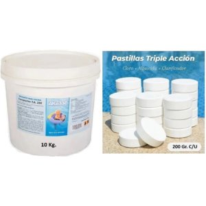 Cloro En Pastillas Para Piscinas Triple Accion  10 Kg 200 Gr
