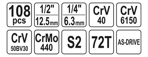 Juego Set De Dados 1/2 -1/4 108 Piezas Yato Yt-38791 / Ecban Negro - Imagen 4