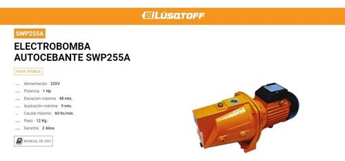 Bomba De Agua Centrífuga 1hp Auto Cebante Lusqtoff Color Naranja Fase Eléctrica Monofásica 50 Hz - Imagen 12