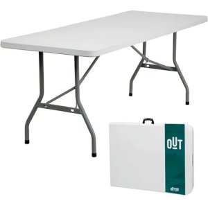 Mesa Plegable Tipo Valija Portable Plástica 180cm Blanca Color Blanco Outter