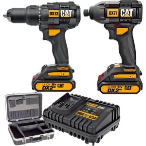 Taladro Percutor Inalámbrico Cat Dx12b + Dx71b, 2 Baterías De 2 Ah Y Accesorio Con Funda De 18 V Negro