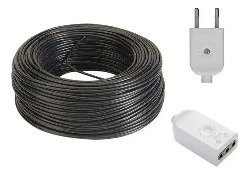 Cable Bajo Goma 2x1 Mm Negro 15 Mts + Fichas Alargue Azul Claro