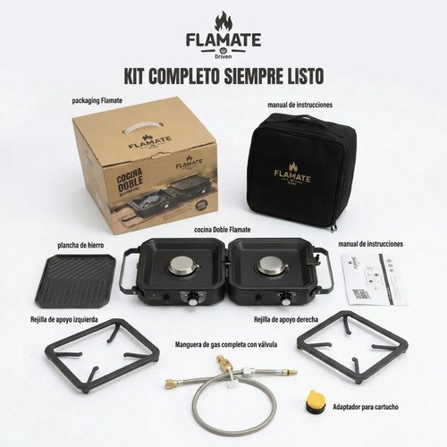 Anafe Doble Driven Portatil Plegable A Gas Camping Negro - Imagen 6
