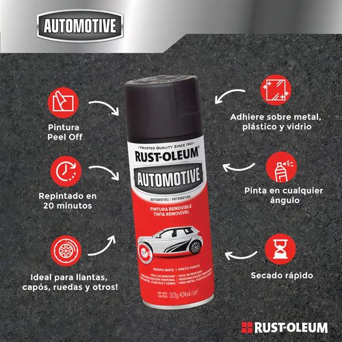 Aerosol Negro Mate Rust Oleum Peel Coat Pintura Vinílica Removible 312g - Imagen 2