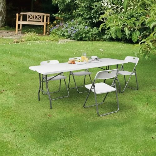 Mesa Plegable Blanca De 180cm Y 4 Sillas Para Exterior Blanco - Imagen 2