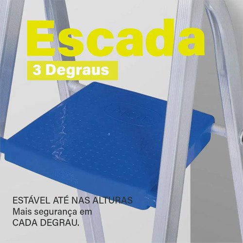 La Escalera Maestra De 3 Peldaños Soporta Hasta 120 Kg, Construcción Doméstica Plateada Y Azul Plata Y Azul - Imagen 3