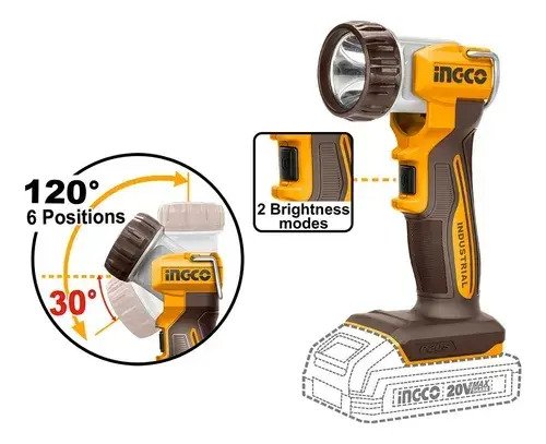 Linterna De Trabajo Ingco 20v Led 8w 450 Lumenes + Bat 4 Ah Blanco Naranja Claro - Imagen 3