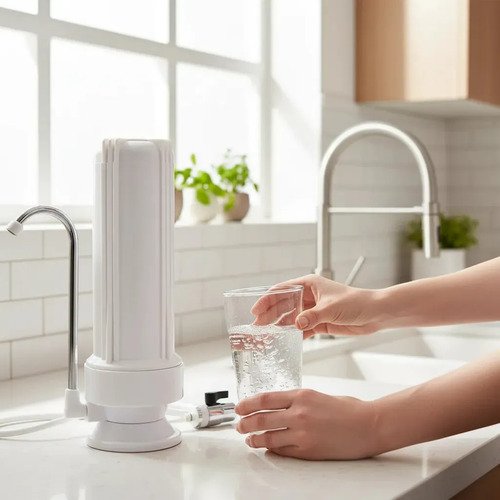 Purificador De Agua Plástico Sobre Mesada Con Filtro Carbón Blanco - Imagen 4