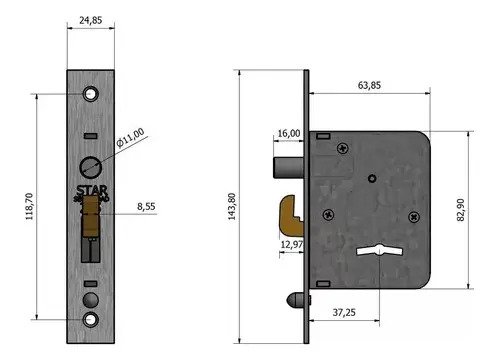 Cerradura Star Cerrojo 200s 65x 82mm - Tyt Plateado - Imagen 2