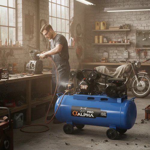 Compresor Alpha Pro 3hp 150lts A Polea 115lb Cc8150325 Azul 50hz/60hz Bifásica - Imagen 3