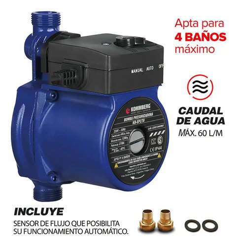 Bomba Presurizadora Kommberg Apto 4 Baños 270w Kb-ep270 Elevadora Presion Tanque Elevado - Imagen 2
