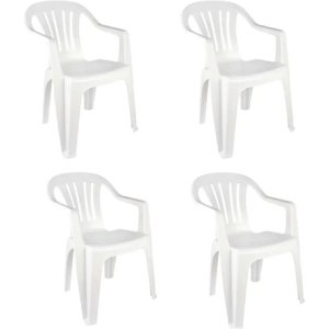 Combo 4 Silla Resina C/ Posa Brazo 182 Kg Mor Blanco