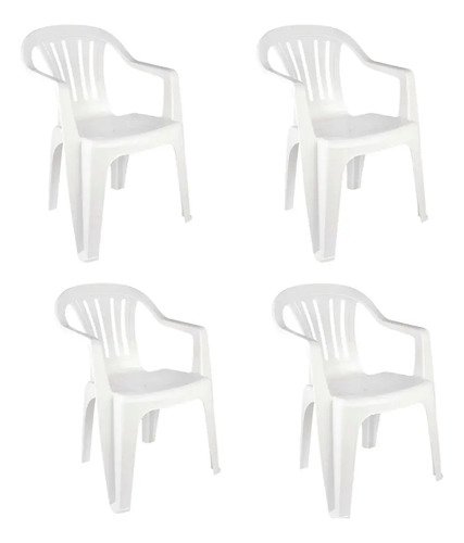 Combo 4 Silla Resina C/ Posa Brazo 182 Kg Mor Blanco